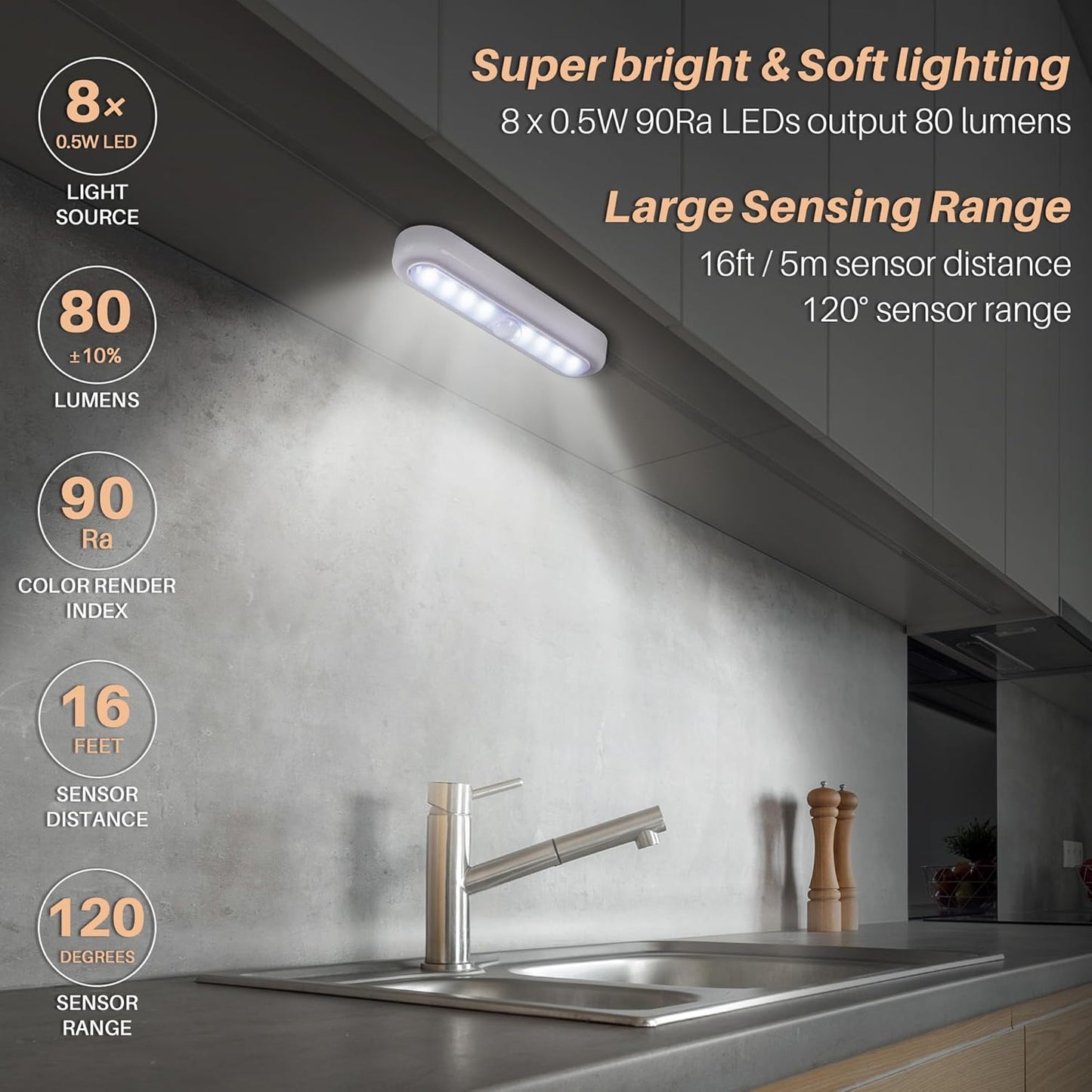 STAR-SPANGLED 3 Pack 7” Motion Sensor Lights Indoor Battery Operated, Stick on LED Light for Closet, Stairs, Under Cabinet, Cool White