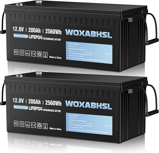 WOXABHSL 12V 200Ah LiFePO4 Lithium Battery 2 Parks, Built-in 200A BMS, 15000+ by WOXABHSL