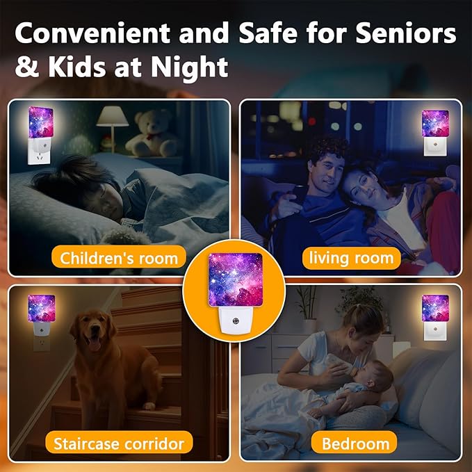 GANTINIR Purple Galaxy Space Night Light, Plug-into Nightlight White LED Lamp - Image 5