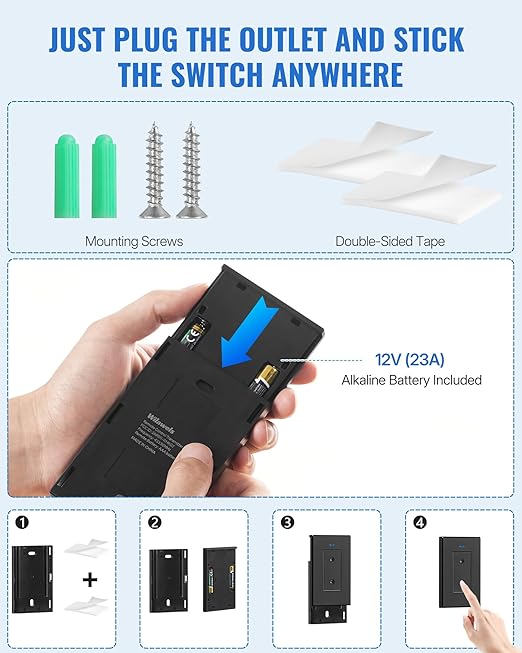 Black Remote Control Outlet Plug, WILAWELS Wireless Light Switch, On Off Remote - Image 4