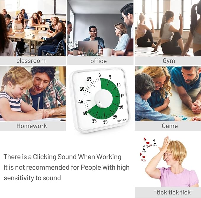 Secura 7.5 Inch Visual Timer, 60 Minute Oversize Visual Countdown Timer - Image 4