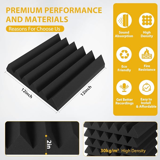 36 Pack Acoustic Foam Panels 2" x 12" x 12" Sound Proof Foam Panles Saiqiang - Image 4
