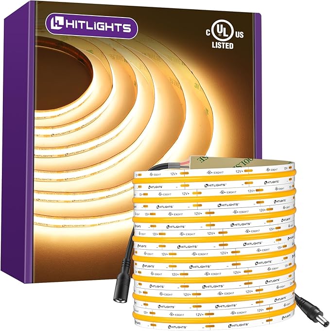 HitLights COB LED Strip Lights Warm White, 12V Tape Light 2700K 16.4ft by HitLights
