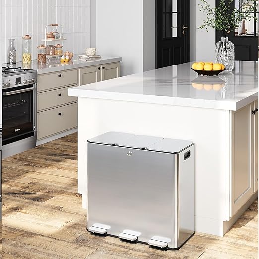 Garvee Trash Can, 15.9 gal Triple Compartments Stainless Steel Kitchen Trash Can by Garvee
