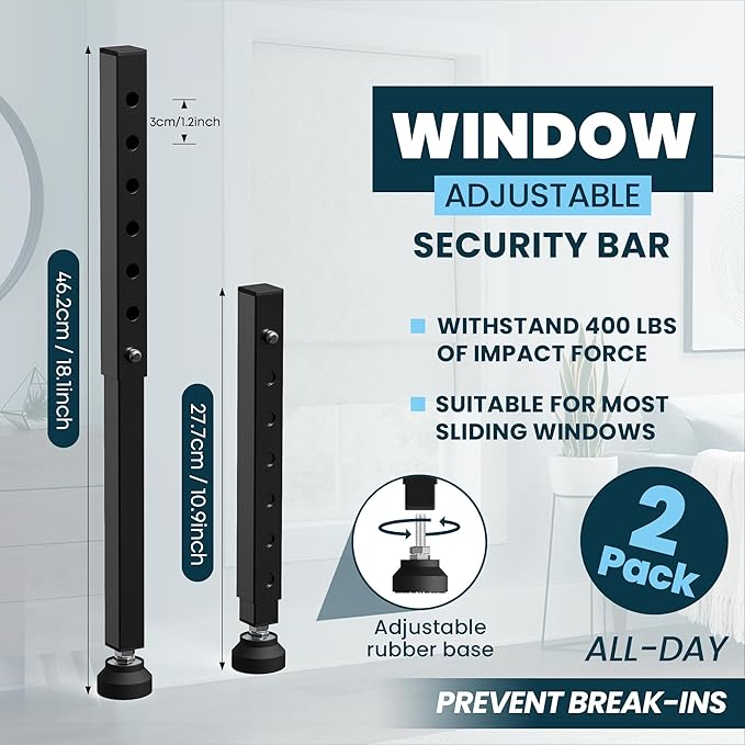 Gadgetzan 2 Pack Window Security Bars Adjustable 11"-18", Portable Short - Image 2