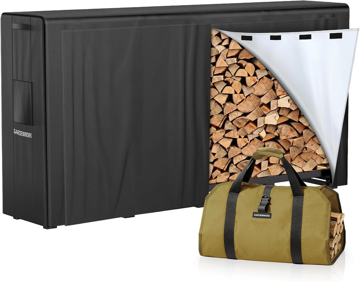 gardenwork 8ft firewood storage rack outdoor with cover,fire, main product view