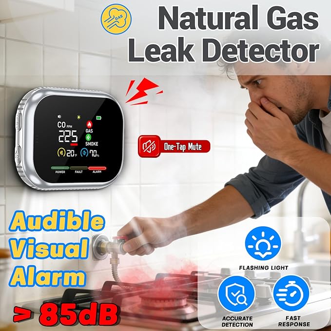 6 in 1 Plug in Smoke and Carbon Monoxide Detector Combo, Portable Smoke - Image 2