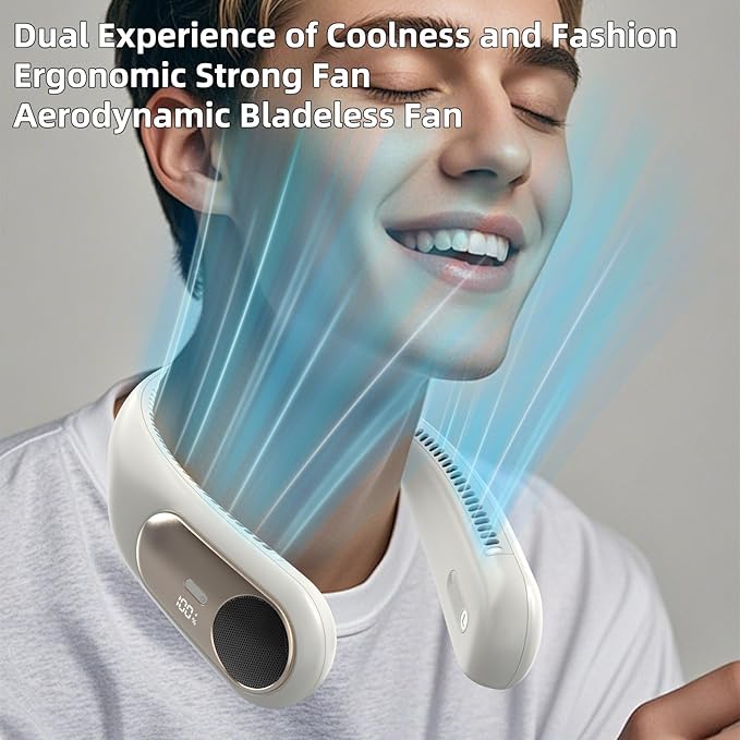 Portable Neck Fan, Personal Wearable Bladeless Fan, LED Display, 6000mAh USB - Image 5