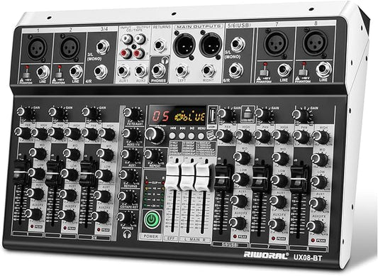 8 Channel Audio Mixer DJ Mixer Sound Board Console 16 Dsp USB Audio Interface by RiworalAudio