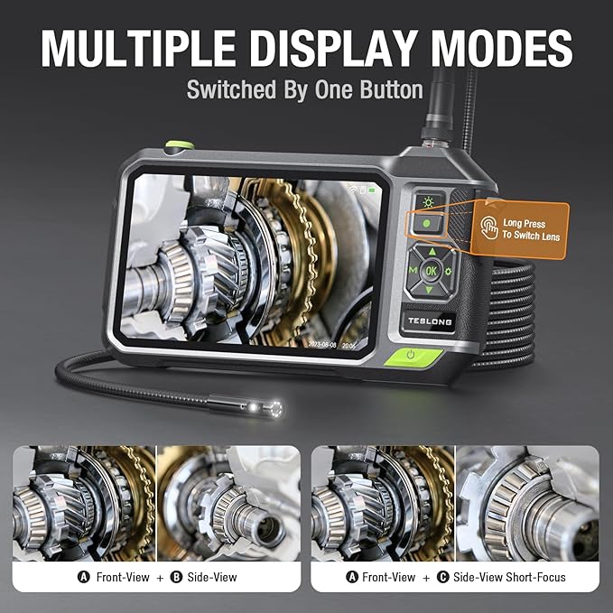 Triple Lens Borescope with 7" IPS Screen, Teslong 1080P HD Industrial Endoscope - Image 4