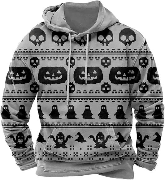 Halloween Hoodie Men Graphic Pumpkin Ghost Printed Sweatshirt Casual Trendy by Spatofa
