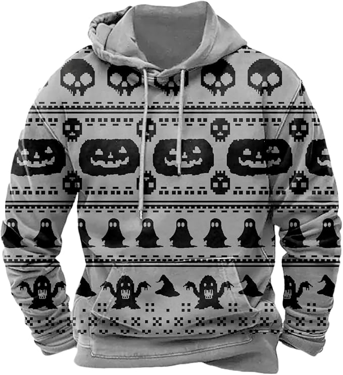Halloween Hoodie Men Graphic Pumpkin Ghost Printed Sweatshirt Casual Trendy by Spatofa