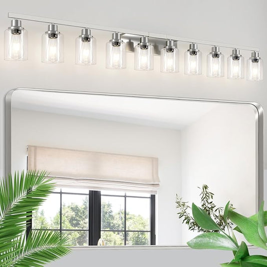 DIKAIDA Brushed Nickel Bathroom Vanity Light, 10-Light Vanity Lights by DIKAIDALights