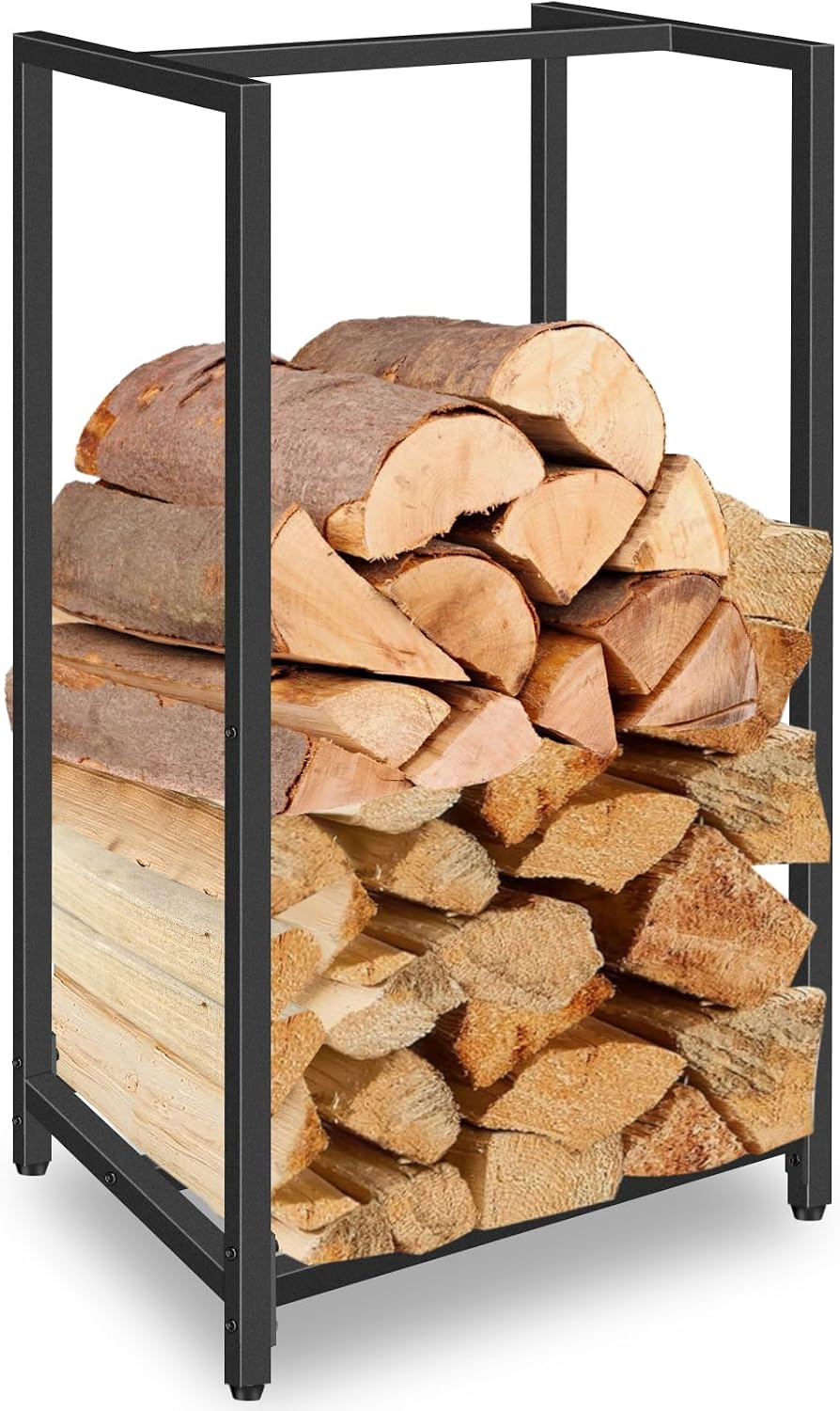 lilybud--lily firewood rack indoor outdoor, 30” tall firewood, main product view