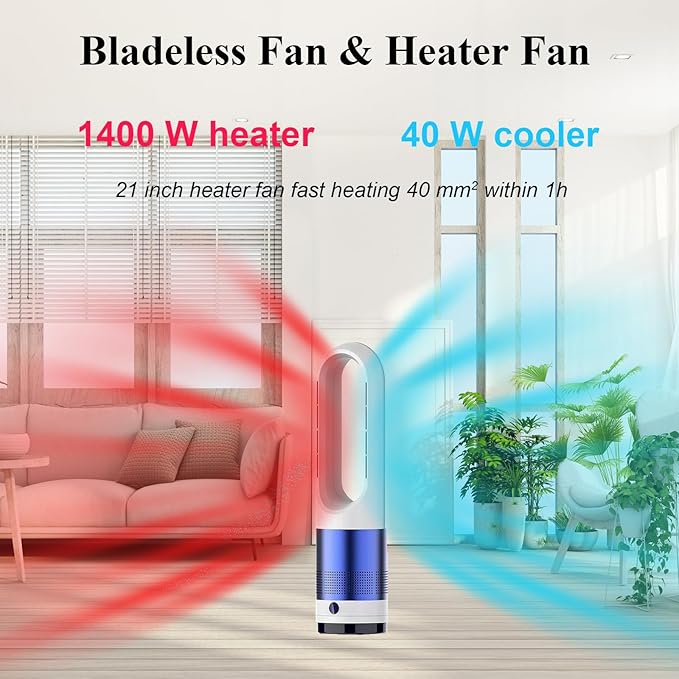 Bladeless Heater and Fan Combo, 1400 Watt Heater Fan and 40 Watt Cold Fan - Image 2