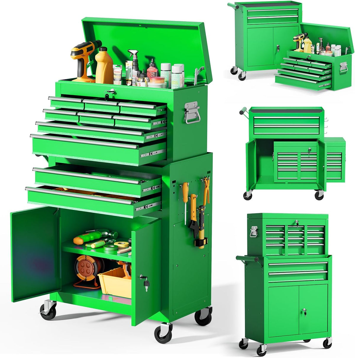 10-drawer rolling tool chest with wheels, lockable 2-in-1, main product view