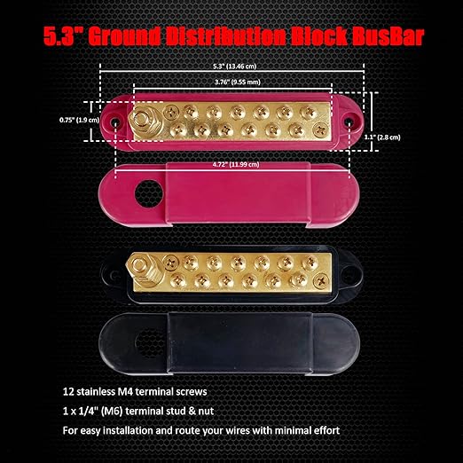 1/4" Stud Power Distribution Block Bus Bar - Image 3