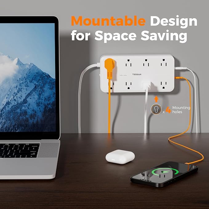 Power Strip with Surge Protection, TESSAN Flat Plug Extension Cord with 8 - Image 6