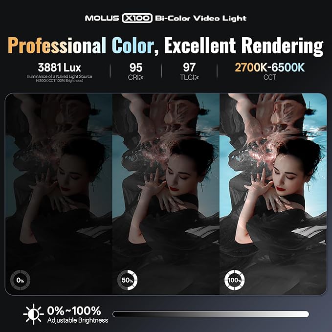 ZHIYUN MOLUS X100 Bi-color Combo 100W Video Light V2 Upgraded Version - Image 5