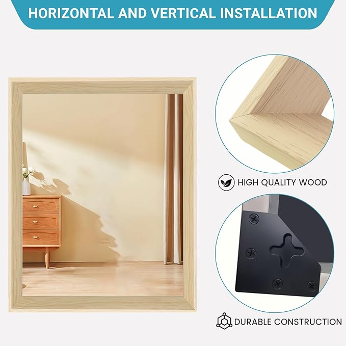 Oak Wood Effect Framed Wall Mirror, 16x20 Rectangle Mirror, 1/8" - Image 4
