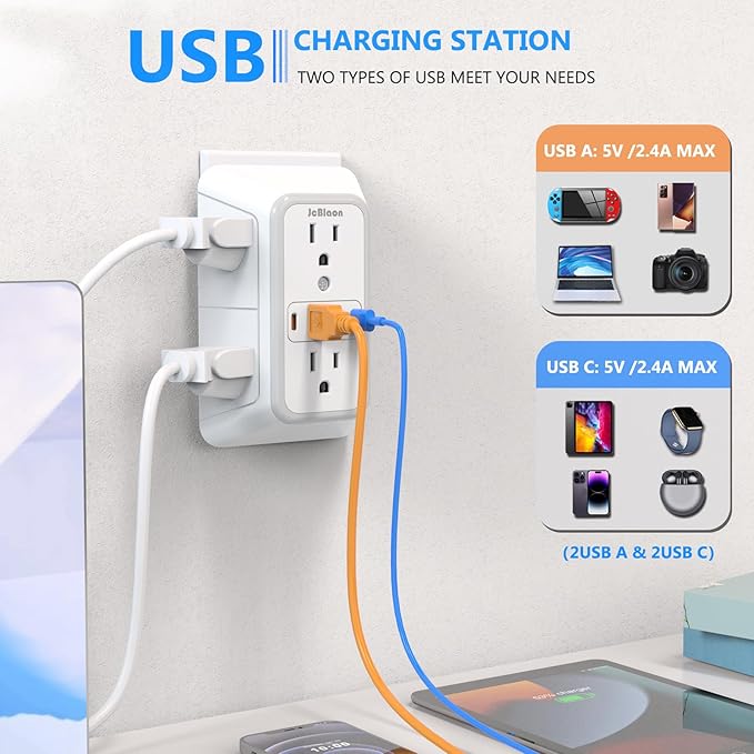3 Pack Surge Protector Outlet Extender, 6 Outlet Splitter - Image 3