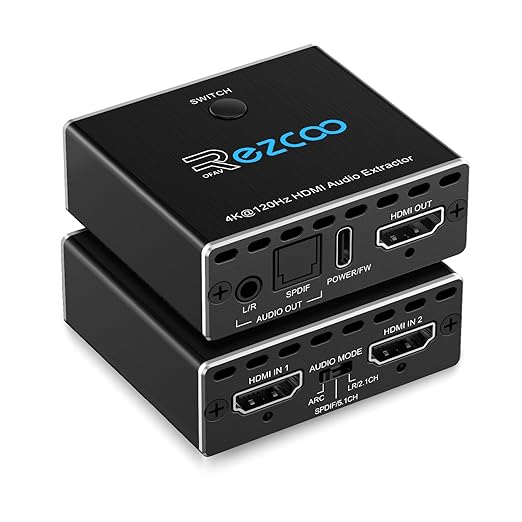 HDMI 2.1 Audio Extractor 4K 120Hz VRR ALLM HDCP2.3 HDR10 ARC Switch 2 in 1 Out by EZCOOTECH