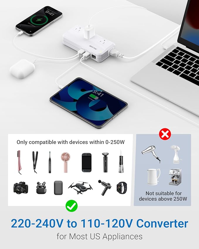 BESTEK 220v to 110v Voltage Converter, US to Europe Converter - Image 3