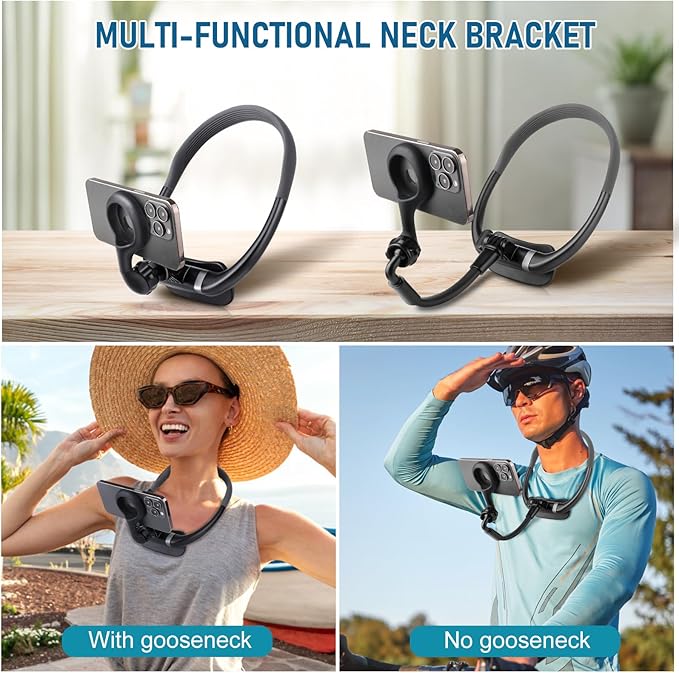Magnetic Neck Phone Holder, Hands Free POV/Vlog Selfie Mount Flexible Neck - Image 2