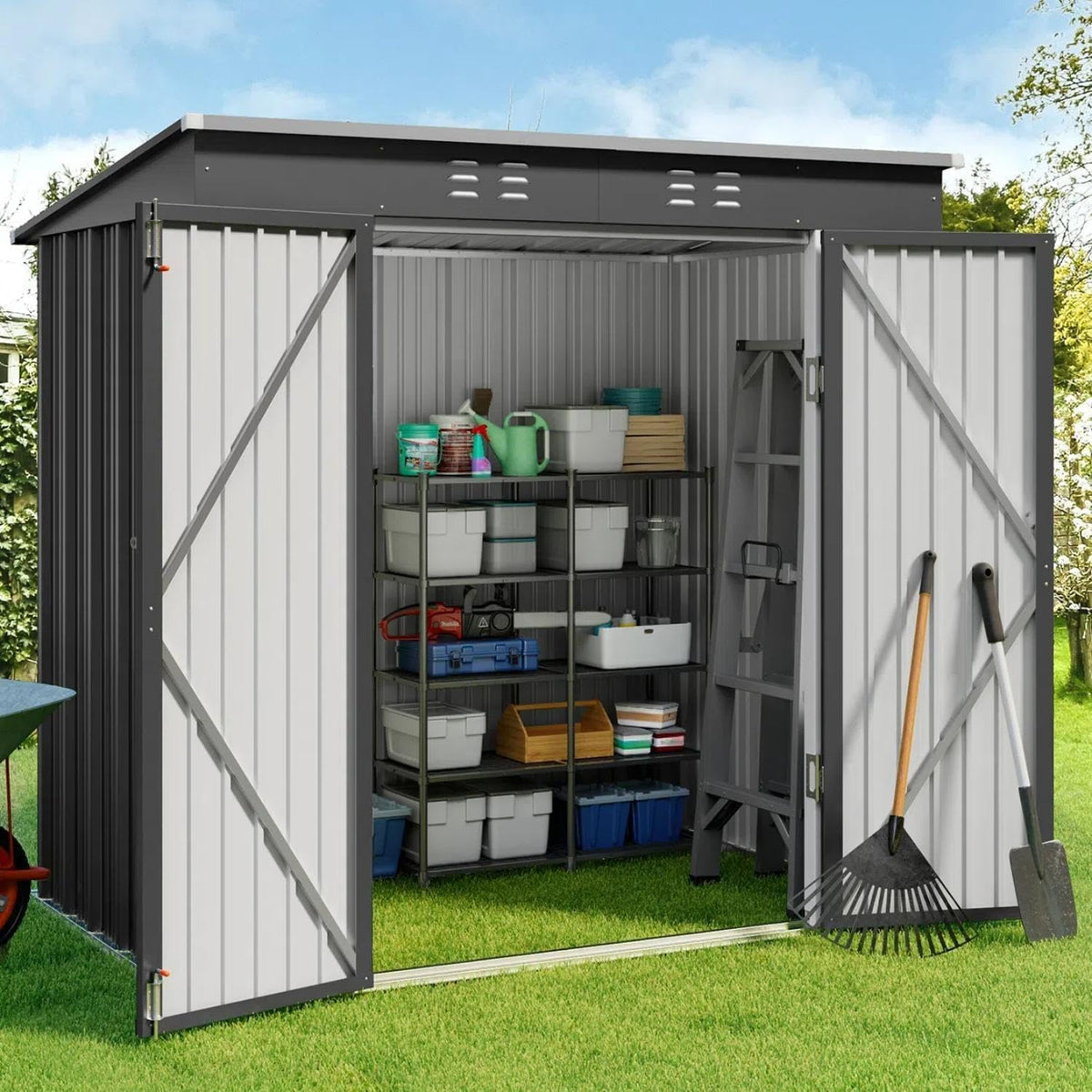 gizoon 6x4 ft outdoor shed, metal garden shed, main product view