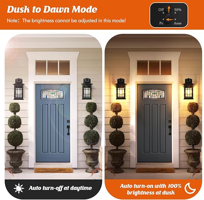 Motion Sensor Outdoor Wall Light Black, Dusk to Dawn Outside Porch Light - Image 3