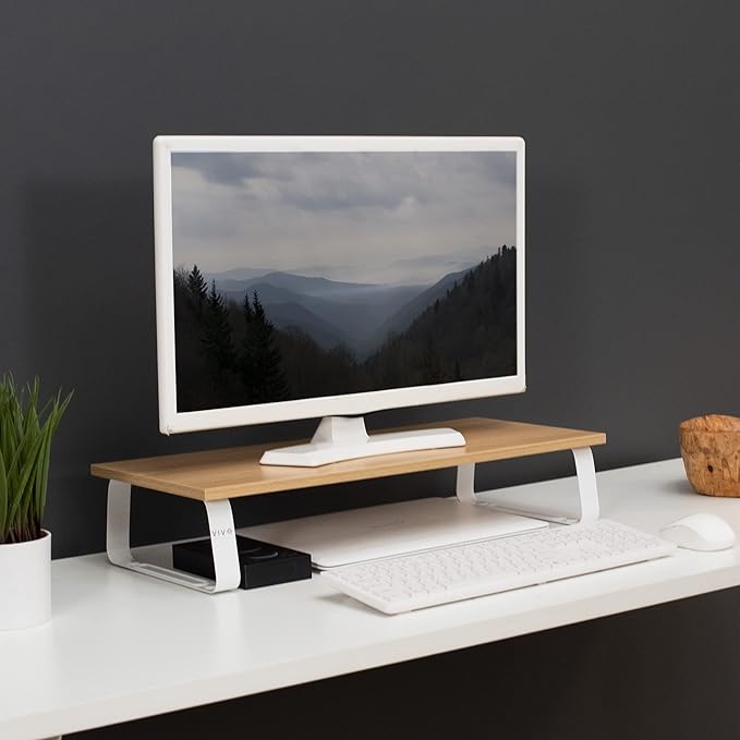 VIVO 24 inch Monitor Stand, Wood and Steel Desktop Riser, Small TV, Ergonomic - Image 2