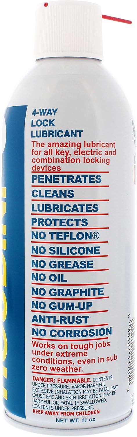 Houdini Lock Lube Professional Lock Lubricant Spray, 11 oz - Greaseless, Graphite-Free, Dielectric Cleaner & Protectant for Door Locks, Hinges, Latches & Electronics - Anti-Rust Formula