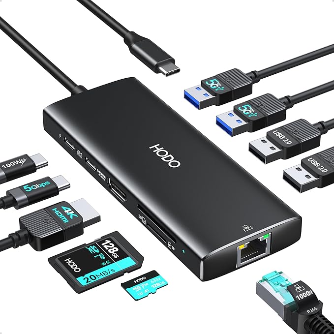 USB C Hub Multiport Adapter, 10-in-1 Laptop USB C Docking Station by HODO