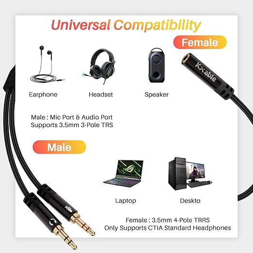 Kxable Headphone Splitter for Computer, 3.5mm Female to Dual 3.5mm Male Audio - Image 7