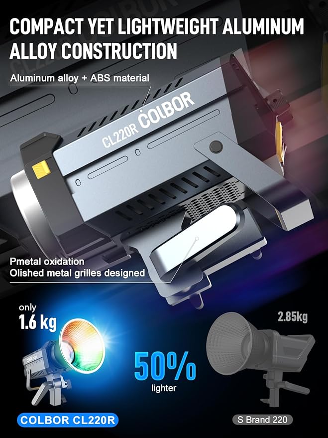 Video Light, COLBOR CL220R RGB 250W Max Continuous Lighting 2700-6500K CRI97+ 31 - Image 5