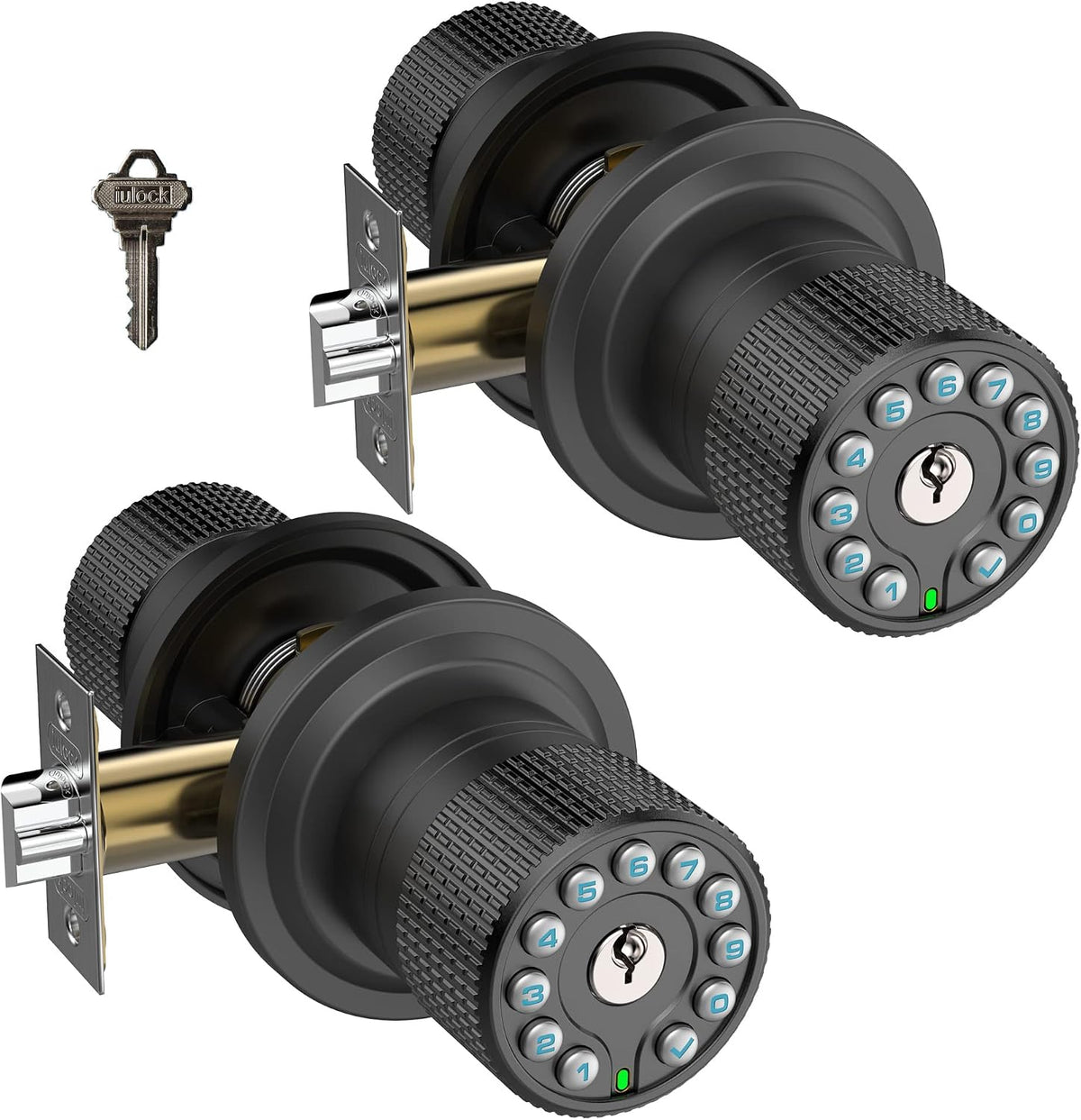 iulock Smart Door Knob with Keypad and Key, Keyless Entry Door Lock with Rubber