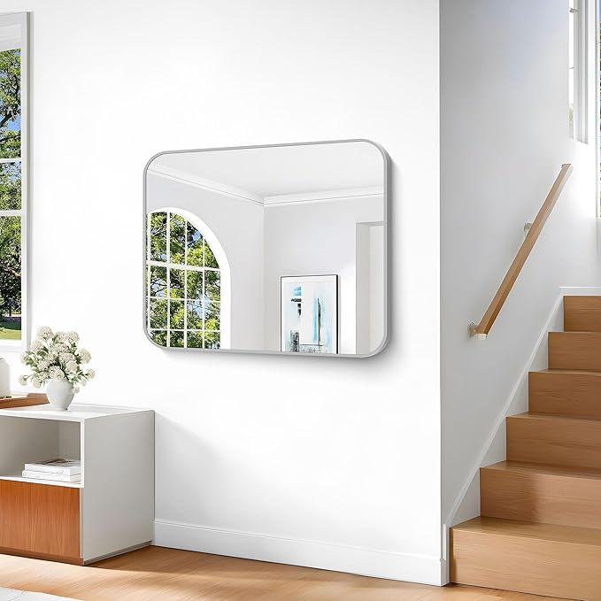 Silver Bathroom Mirror, 30 x 36 Inch Metal Framed Silver Rectangle Mirror - Image 5