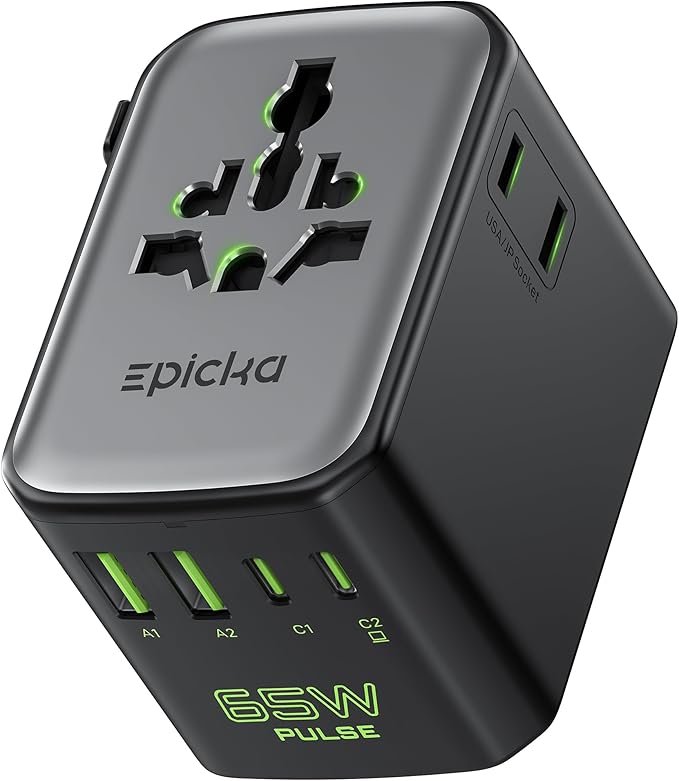 Epicka Pulse Duo 65W Universal Travel Adapter, International Power Adapter by EPICKA