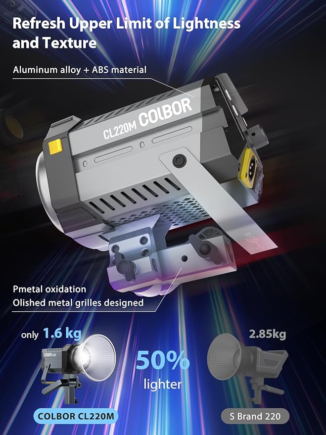 Video Light, COLBOR CL220M 220W Continuous Lighting 2700-6500K CRI96+ 58 - Image 4