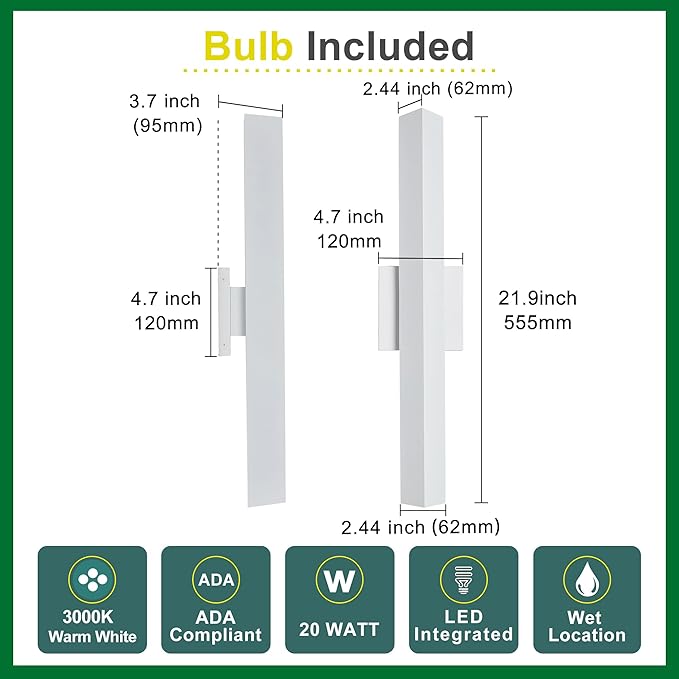 Tarentlight 21.9IN LED Outdoor Aluminum Wall Lights, 20W Dimmable, IP65 - Image 6