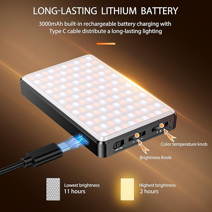 SEAEYES 120 LED Video Light, Portable USB Photo Light Dimmable 2500-9000K CRI - Image 6