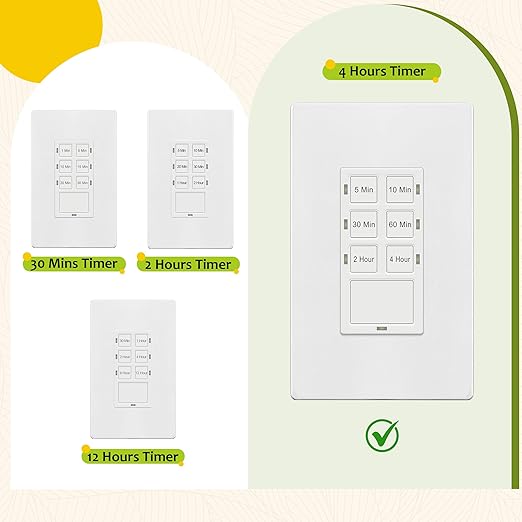TG 4-Hour No Neutral Countdown Timer Switch, 5-10-30-60 Min, 2-4 Hour, - Image 6