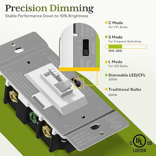 TG Toggle Dimmer Switch for LED, Incandescent Bulbs, Single-Pole or 3-Way - Image 6