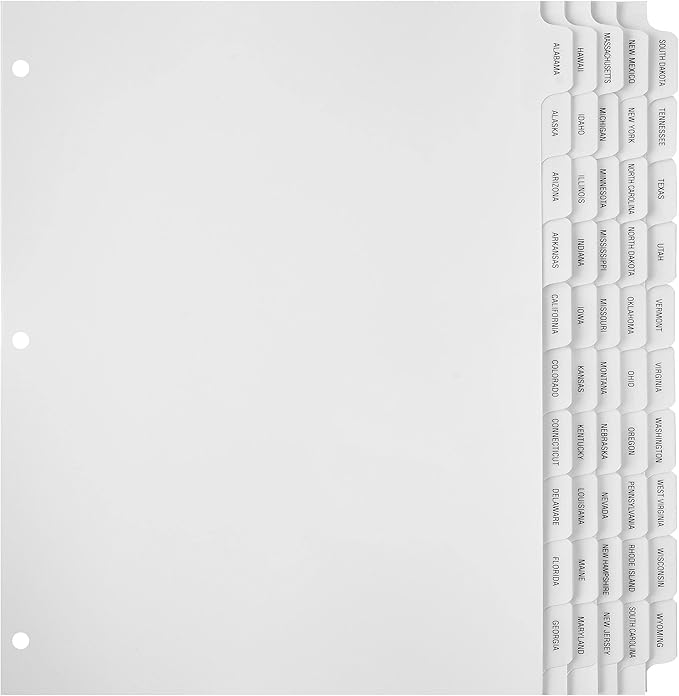 Exhibitindexes® State Divider Tabs/Indexes 3 Hole Punched by exhibitindexes