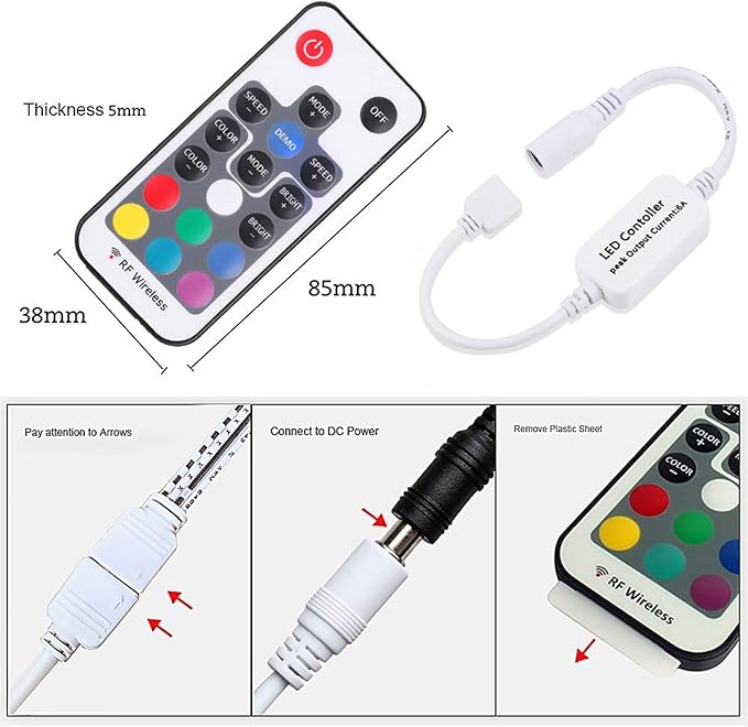 Mini Remote Controller for RGB Color LED Strip Lights, RF Dimmer for 12V DC LED - Image 3