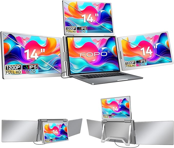 FOPO 14" Laptop Screen Extender, FHD 1200P IPS Monitor Extender, Just 1 Cable by FOPO