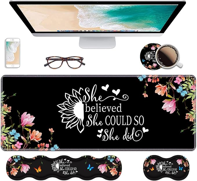 Ergonomic Keyboard Wrist Rest & Mouse Pad Wrist Rest Set, Large Gaming Desk Mat by Unknown
