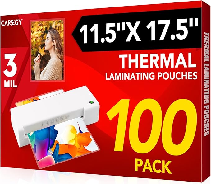 CAREGY 100 Pack Laminating Sheets, Hold 11 x 17 Inch Sheet, 3 Mil Clear Thermal by CAREGY