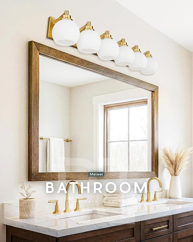 METWET Bathroom Light Fixtures, 6-Light Brushed Gold Bathroom Vanity Lights - Image 6