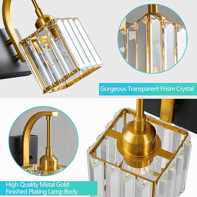 FDPBY Crystal Vanity Lights 6-Light Black Gold Bathroom Vanity Lights Modern - Image 5